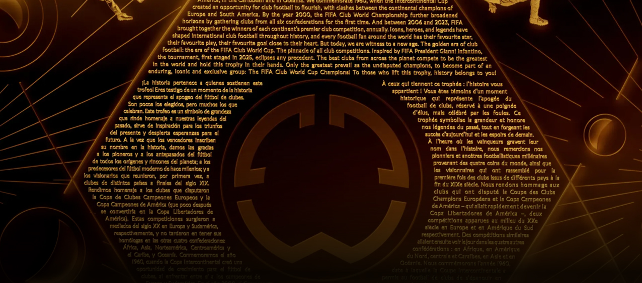 Close-up van de tekst op de beker voor het Club WK